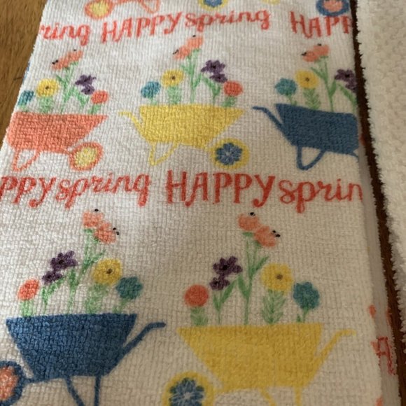 3 Spring “HAPPY SPRING” Decor Kitchen Towels Butterfly Flowers - Picture 4 of 4
